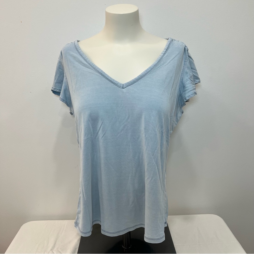 Black House White Market Light Blue V-Neck Women's Top with Flutter Sleeves